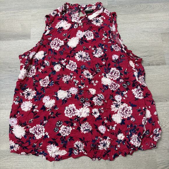 torrid Tops - torrid Red Floral Sleeveless Ruffle Neck Blouse